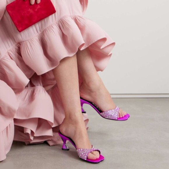 NEW GUCCI Galactica Crystal Embellished Pink Slide Sandals Heels Size EU 37 US 7 - Picture 15 of 16